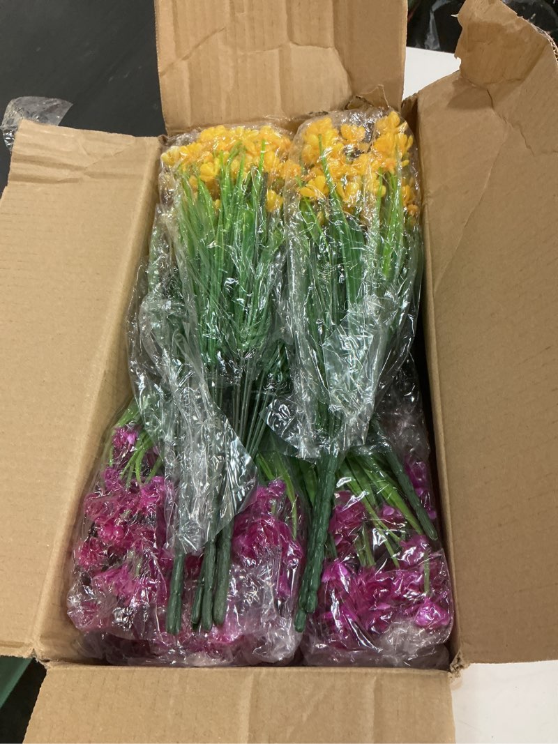 Condition photo showing New/Like New for unittype 50 bundles artificial flowers outdoors faux artificial plants shrub fake uv resistant plastic flowers bulk for patio porch garden window box home wedding party farmhouse decor(fresh color)