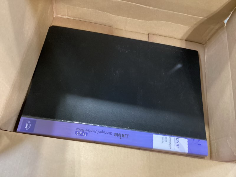 Condition photo showing Good Condition for jjring 13x19 art portfolio folder with plastic sleeves, 24-pocket portfolio binder displaying 48 pages, presentation book with black inner paper for artwork storage, black 13*19
