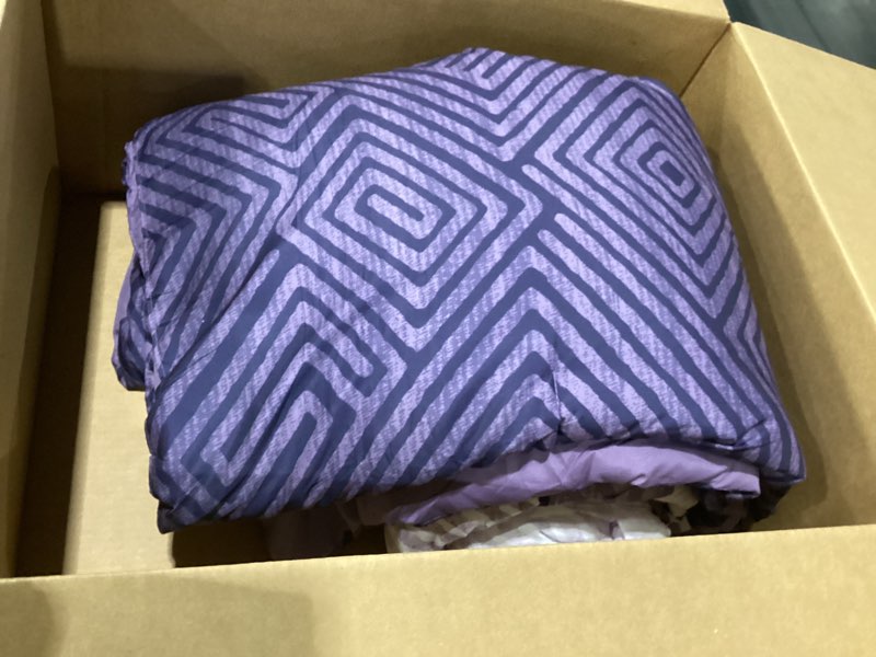 Condition photo showing As Is for Drucon Purple Comforter Set Queen Size 7 Piece Bed in a Bag, Boho Striped Bedding Set, Soft Microfiber Comforter and Sheet Set for All Season (Queen, 90"x90") Purple Queen