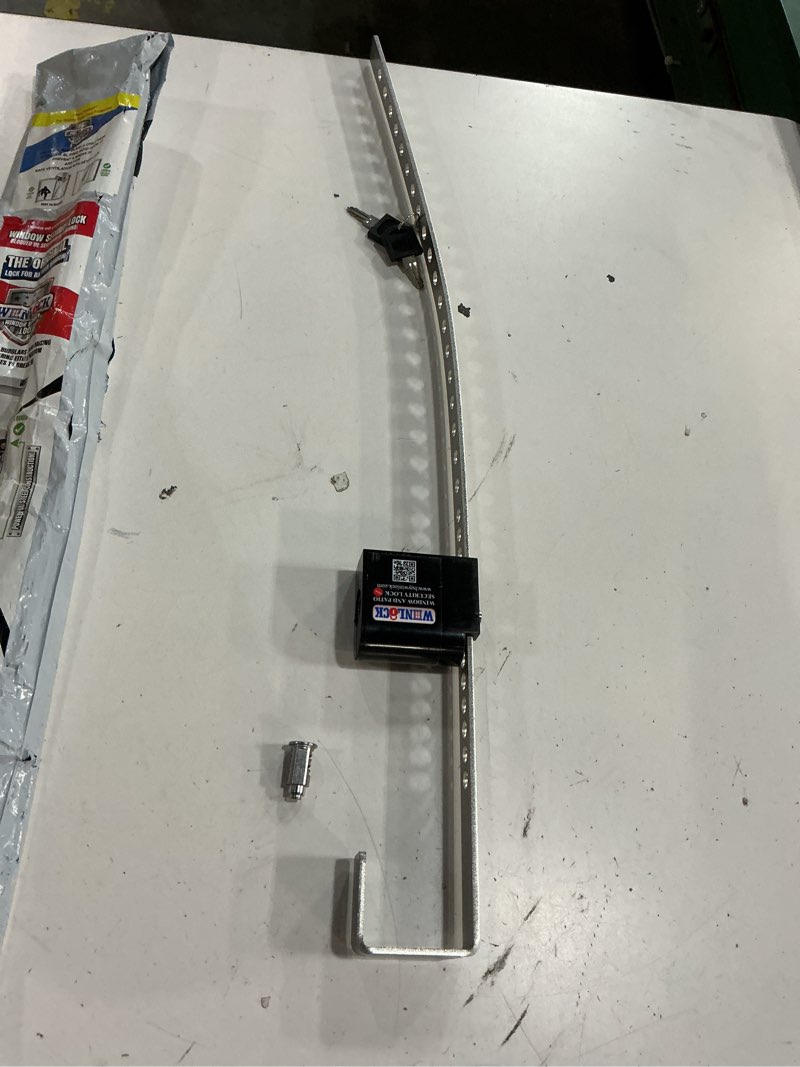 Condition photo showing Good Condition for winlock window security bar for child safety, burglary prevention locks an open window with ac & fan, double hung protection, solid steel, adjustable (3-24"), stops up down inside outside year around 24" tall 1.8" wide black