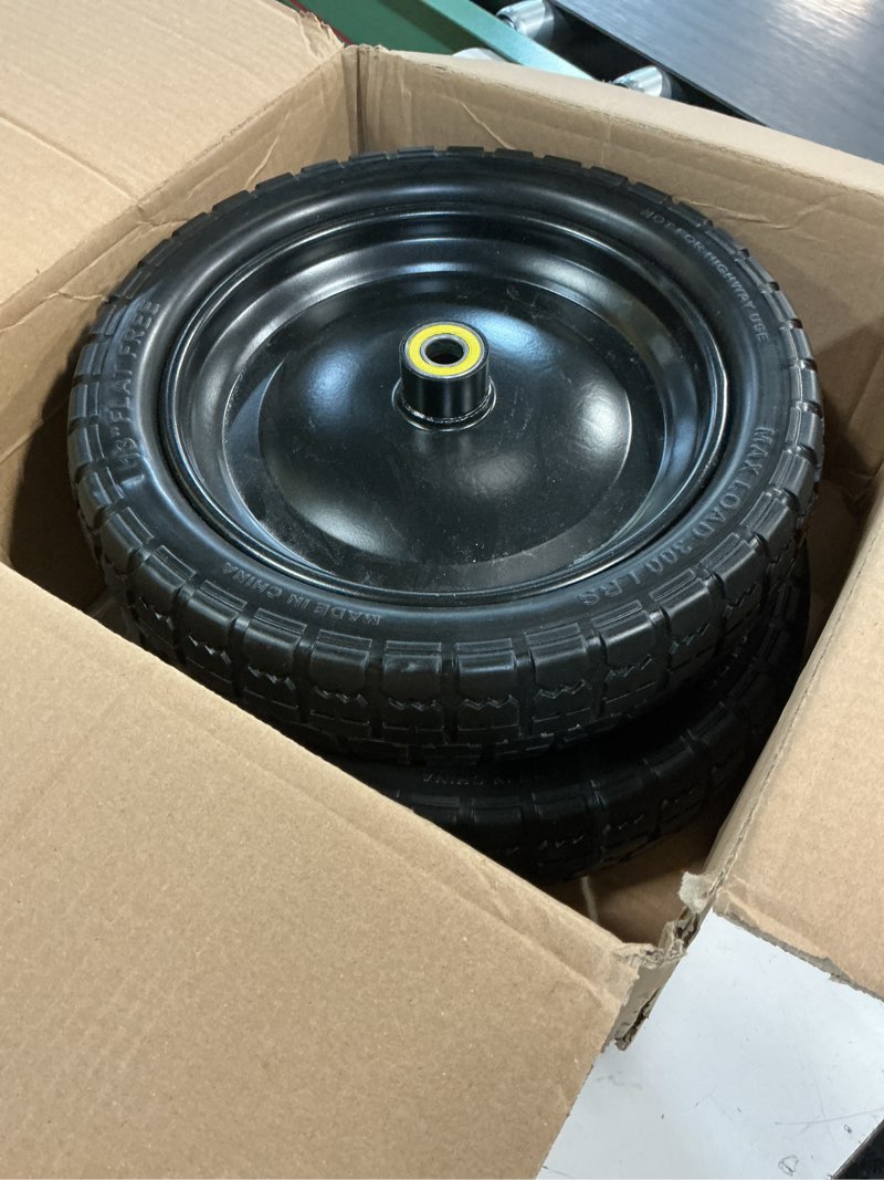 Condition photo showing Good Condition for 13 inch solid rubber tires, 4.00-6 tire flat free with 5/8" bearings, 2.17" offset hub for for gor garden carts, garden wagon carts, trolleys, hand trucks and utility cart(2 pack) 13 inch - 2 pack