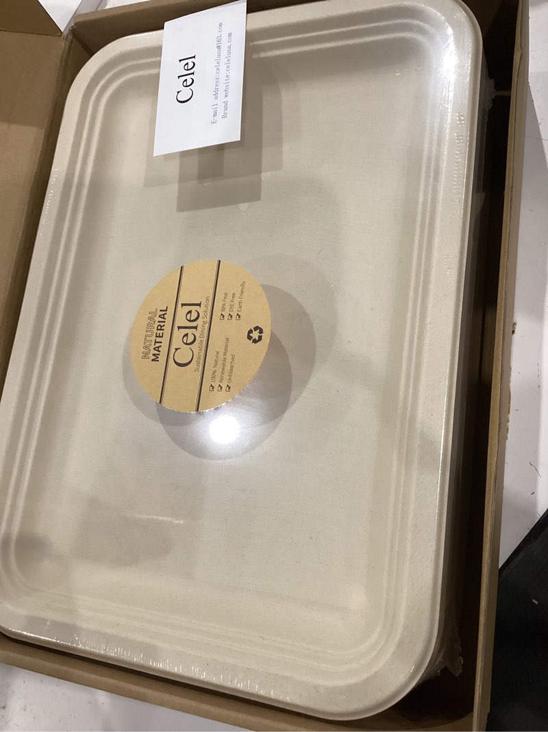 Condition photo showing Good Condition for celel 50 pack 14 inch disposable crawfish trays, pfas-free large paper plates 14 inch food trays for seafood boil, bbq, dessert, seafood boil party supplies 14 x 10 inch