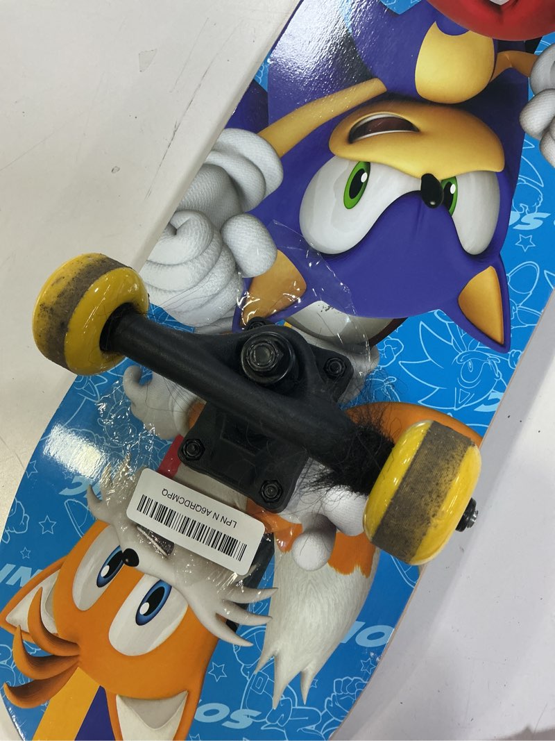 Condition photo showing As Is for skateboard with printed graphic grip tape - great for kids and teens, cruiser skateboard with abec 5 bearings, durable deck, smooth wheels sonic the hedgehog