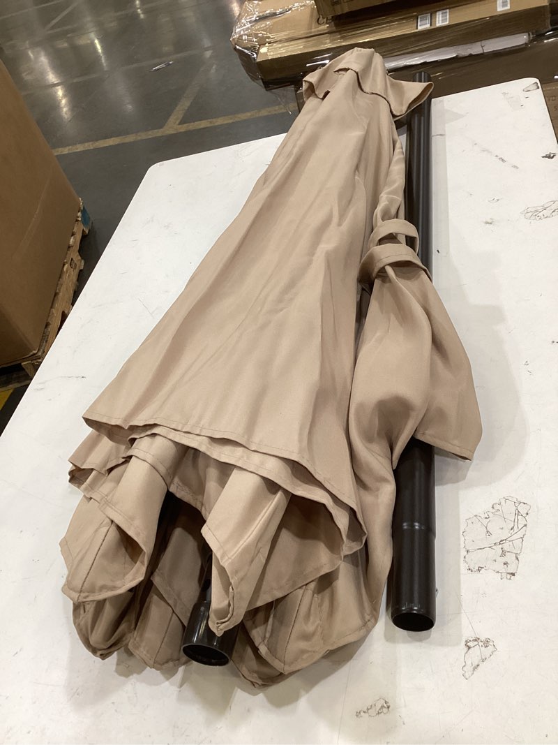 Condition photo showing As Is for sunnyglade 7.5' patio umbrella outdoor table market umbrella with push button tilt/crank, 6 ribs (tan)