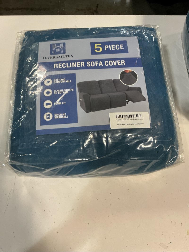 Condition photo showing New/Like New for h.versailtex 5-pieces recliner sofa covers stretch reclining couch covers for 3 cushion reclining sofa slipcovers furniture covers form fit customized style thick soft washable, peacock blue