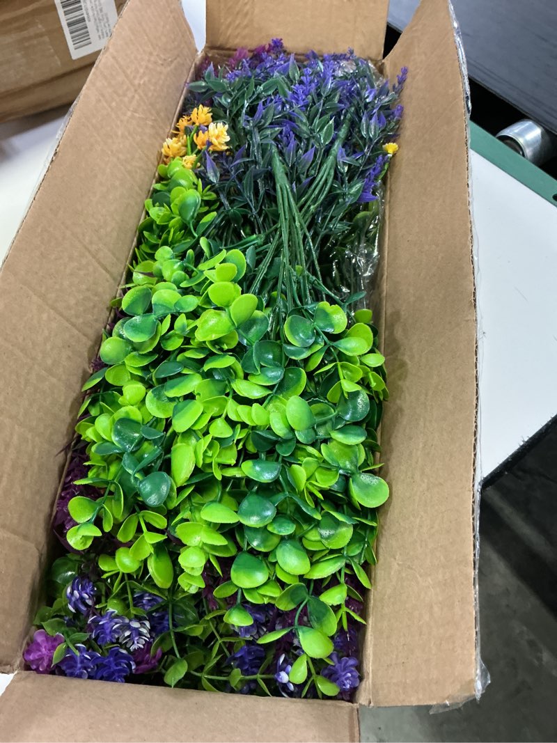 Condition photo showing Good Condition for hananona 24 pcs artificial flowers outdoor, faux artificial plants uv resistant plastic flower bulk for hanging planter porch window home wedding summer decor (24, fuchsia, purple, yellow, green) 24 fuchsia, purple, yellow, green
