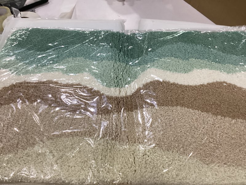 Condition photo showing Good Condition for 31"x 20" bathroom rug - absorbent non slip bath mat,machine washable soft bath rugs for bathroom floor, shower, tub, vanity, colorful bathmat green beach 1'8" x 2'8" (rectangular)
