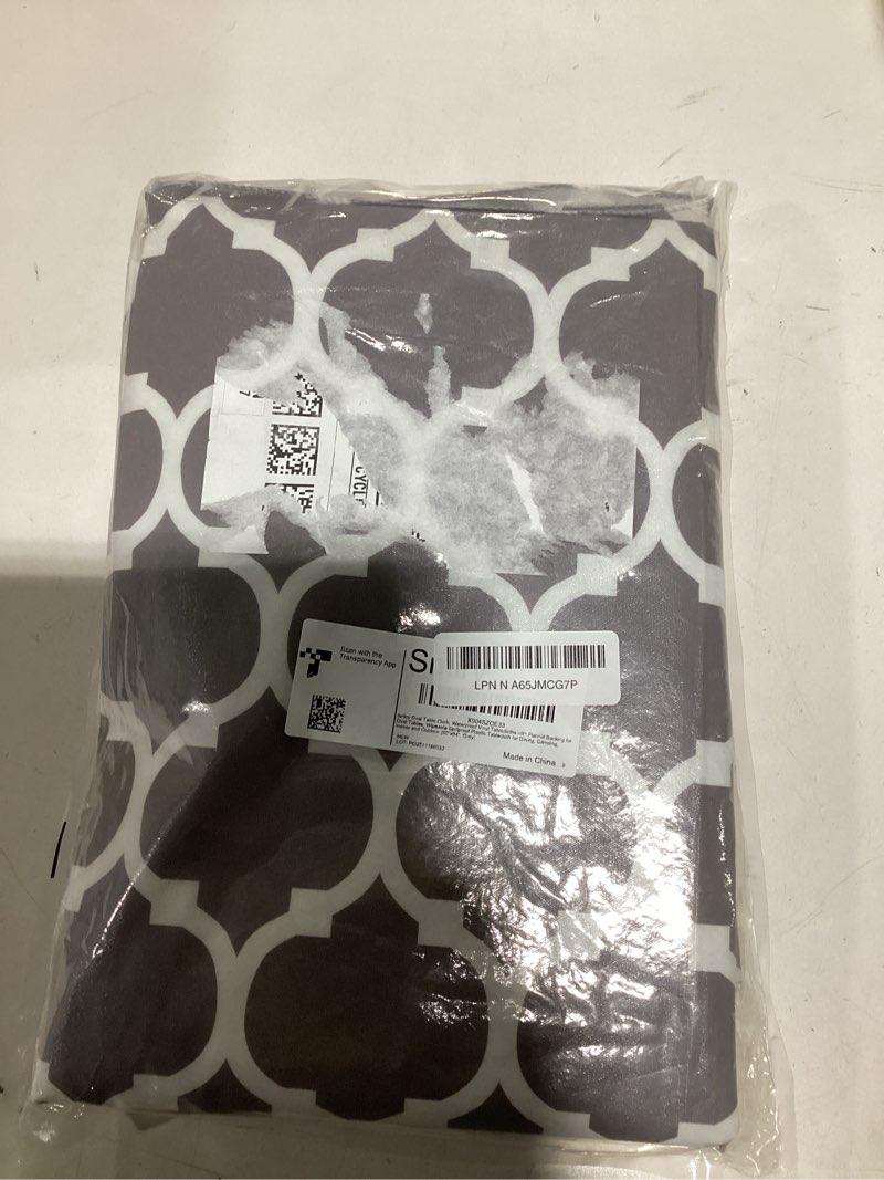 Condition photo showing Good Condition for Smiry Oval Table Cloth, Waterproof Vinyl Tablecloths with Flannel Backing for Oval Tables, Wipeable Spillproof Plastic Tablecloth for Dining, Camping, Indoor and Outdoor (60"x84", Grey) 84" x 60" (Oval) Grey 1