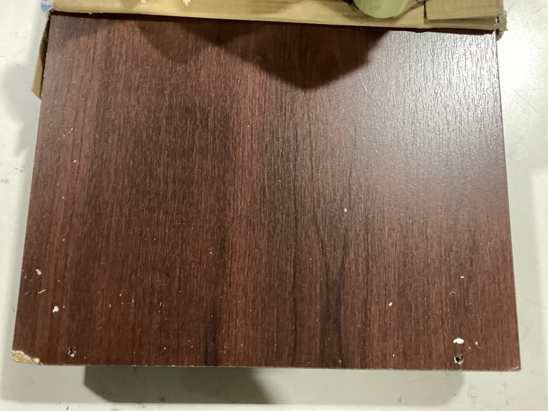 Condition photo showing As Is for closetmaid stackable 3-shelf storage organizer, dark cherry dark cherry organizer