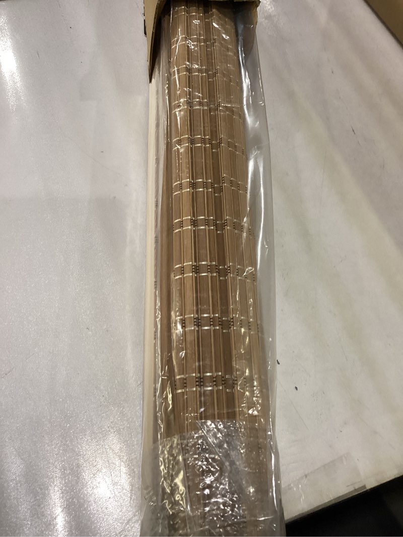 Condition photo showing New/Like New for LazBlinds No Tools No Drill Cordless Bamboo Roman Shades, Light Filtering Window Treatment, Roll Up Bamboo Blinds for Windows 27'' W x 64'' H, Brown Light Filtering-brown206 27" W x 64" H
