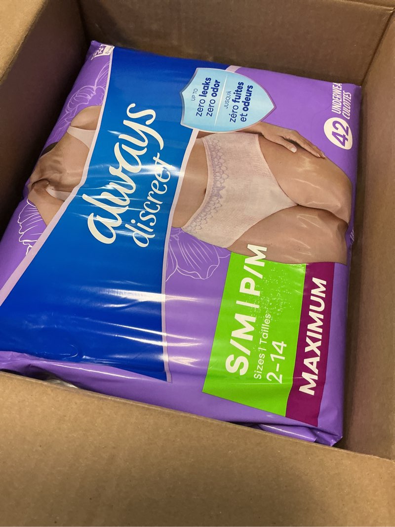 Condition photo showing New/Like New for Always Discreet Adult Incontinence Underwear for Women and Postpartum Underwear, Small/Medium, Up to 100% Bladder Leak Protection, 84 Count (2 Packs of 42) Small/Medium 84