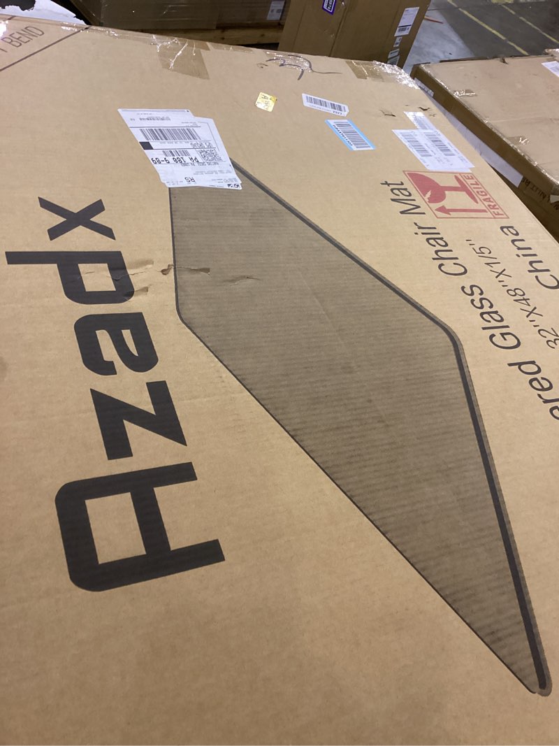 Condition photo showing Good Condition for Azadx Tempered Glass Chair Mat for Carpet 32" x 48" Heavy Duty Office Chair Mat for Carpets 1/5" Thick for Carpeted Floor/Hard Floor Easy Glide Carpet Protector with Round Corner and Polished Edge 32"x 48"x 1/5"Thick Clear