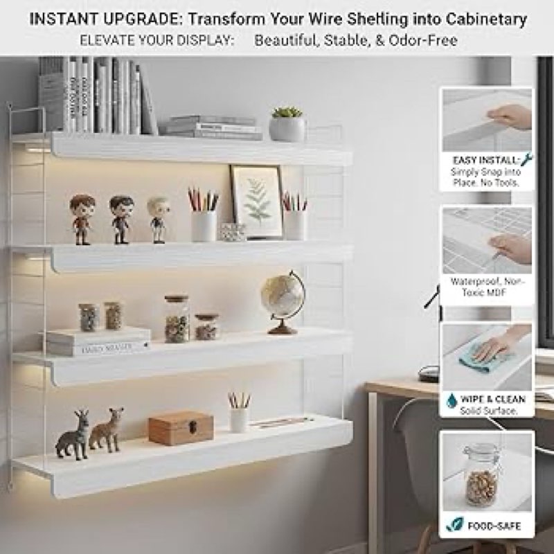 28" x 12" heavy duty mdf wood shelf liners 4 pcs, odor-free solid panels, 0.6 inch thick wire rack c