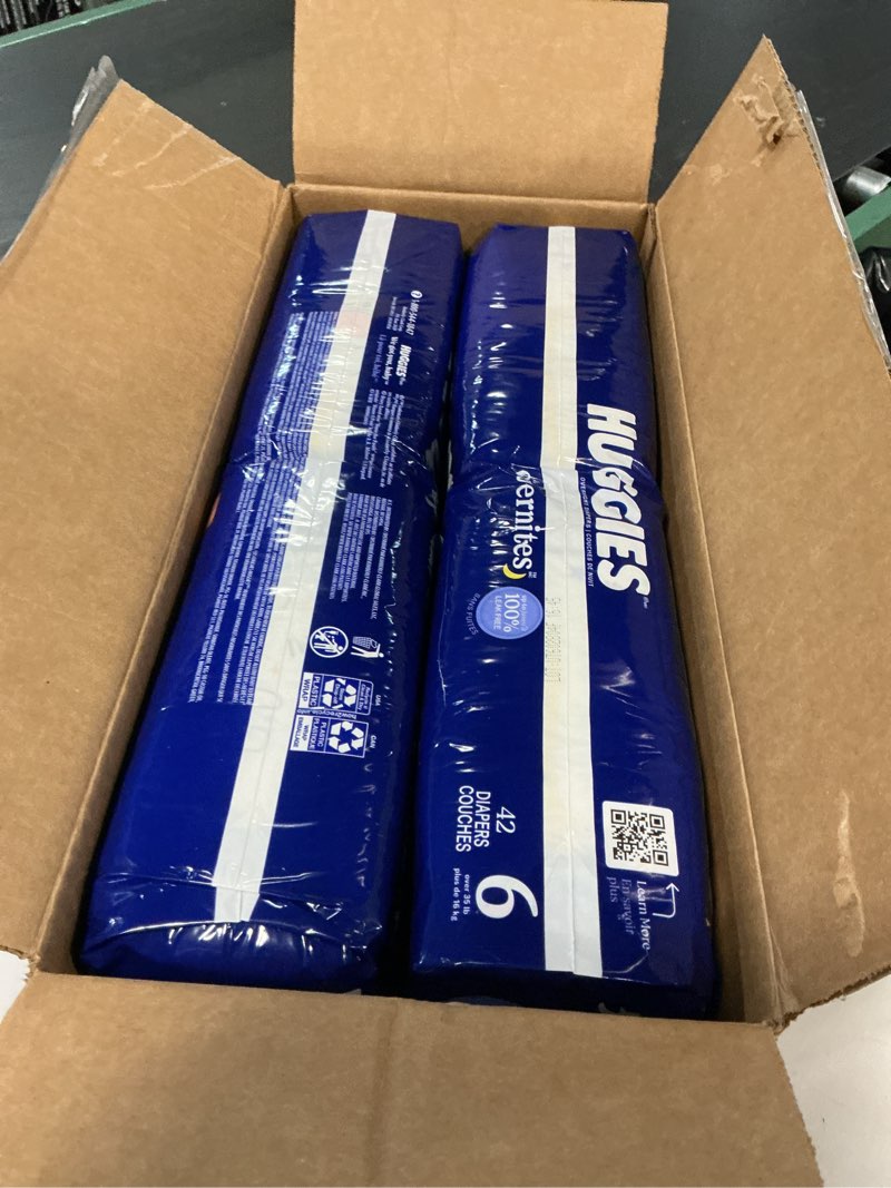 Condition photo showing New/Like New for huggies size 6 overnites baby diapers: overnight diapers, size 6 (35+ lbs), 84 ct (2 packs of 42), packaging may vary size 6 84