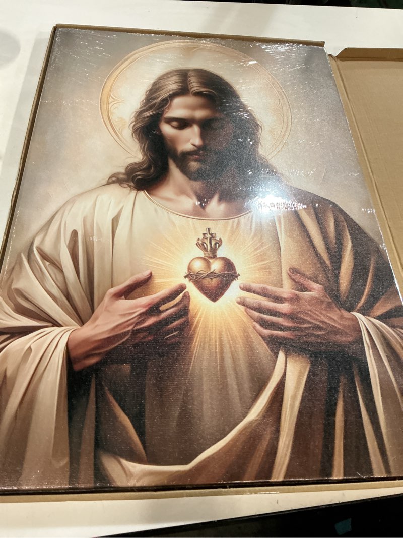Condition photo showing New/Like New for Framed Jesus Sacred Heart Christian Religious Wall Art Decor Canvas Print Print Poster Artwork Chris