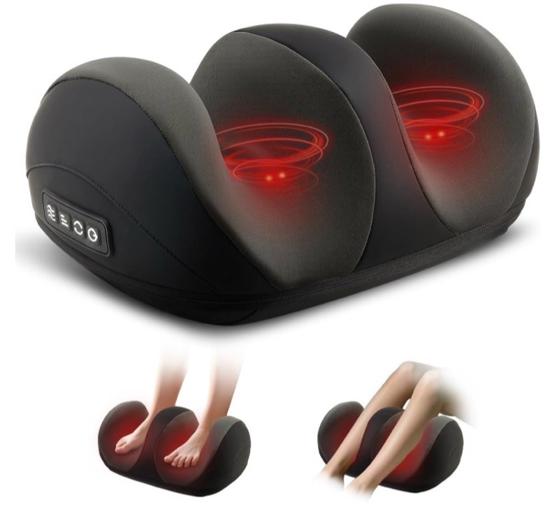 Foot Massager with Heat, Shiatsu Kneading Foot and Calf Electric Massager Machine with Roller, Massage Feet/Arm/Calf/Ankle for Relax, Plantar Fasciitis, Pain Relief, Gifts for Women & Men, Black