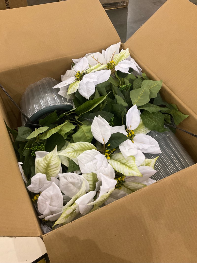 Condition photo showing Good Condition for Artificial Christmas Flowers Topiary – 20” Pre-Assembled Potted Flowers for Christmas Decor, Front Doors, Hallways, Yards, Gardens and Outdoor Spaces
