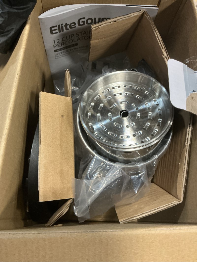 Condition photo showing Good Condition for elite gourmet ec812 electric 12-cup coffee percolator with keep warm, clear brew progress knob cool-touch handle cord-less serve, stainless steel