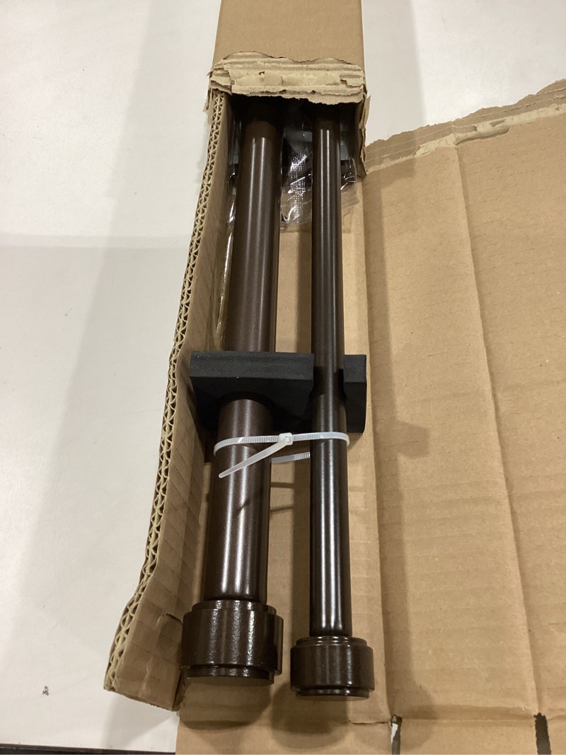 Condition photo showing As Is for double curtain rods with aluminum bouquet brackets and finials, dark bronze curtain rods for windows 36-72'',1''front and 5/8''back double drapery rods for blackout and sheer curtain panels 36-72" dark bronze