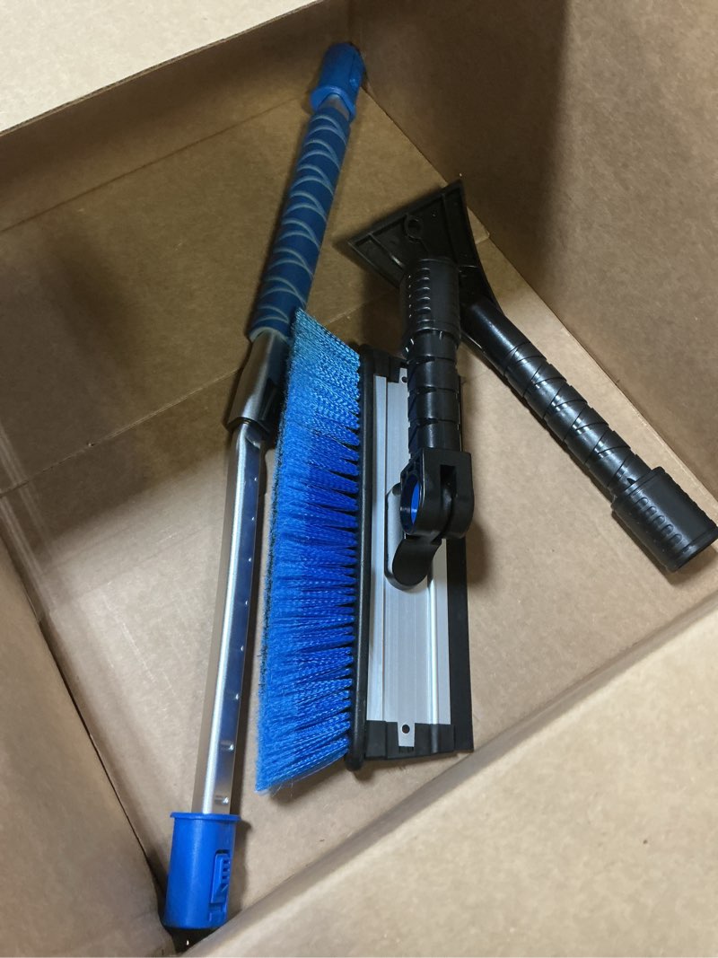 Condition photo showing Good Condition for astroai 47.2" ice scrapers for car windshield, 3 in 1 sturdy snow brush with squeegee, 10 adjustable length settings, extendable aluminum handle, 180° pivoting snow scraper for car, truck, suv(blue) blue medium (47.2 inch)