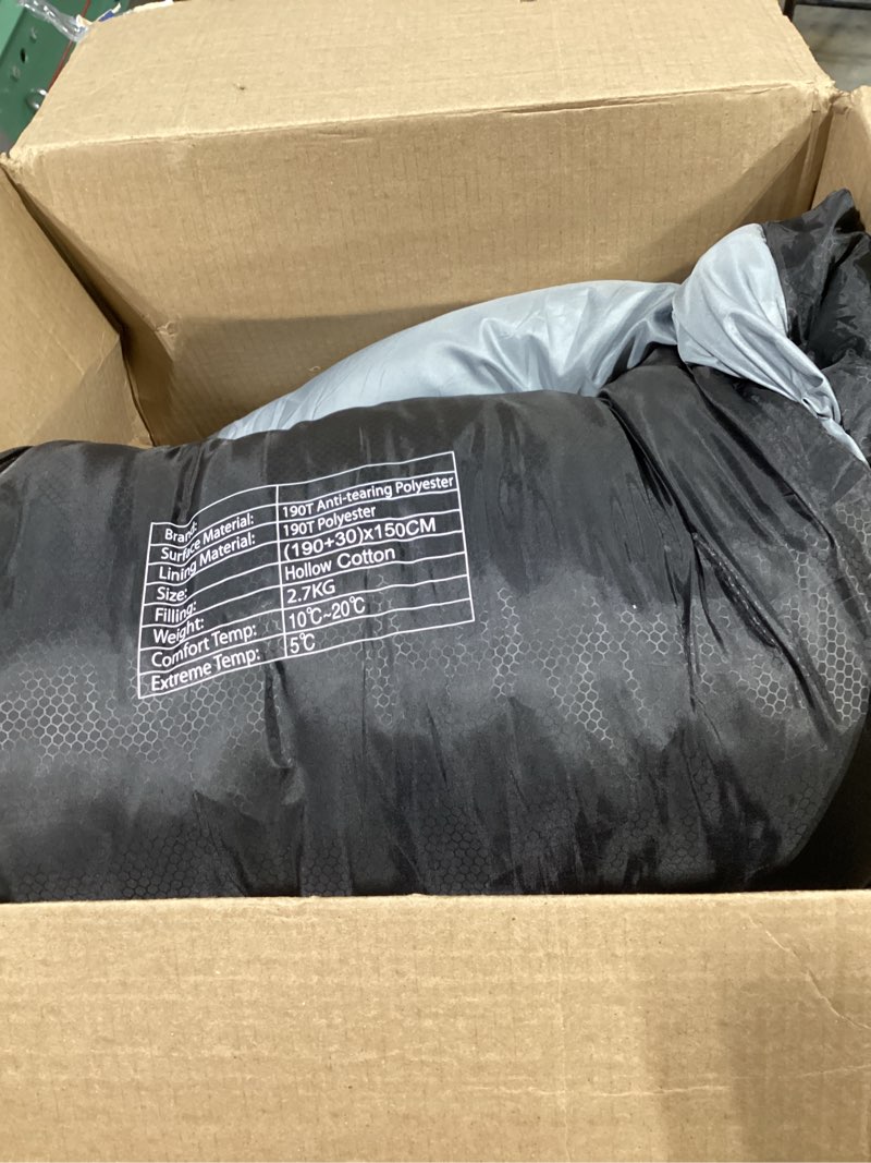 Condition photo showing As Is for obtanim sleeping bags portable waterproof camping sleeping bag for adults kids 4 seasons cold weather or warm backpacking hiking travel indoor outdoor use black normal