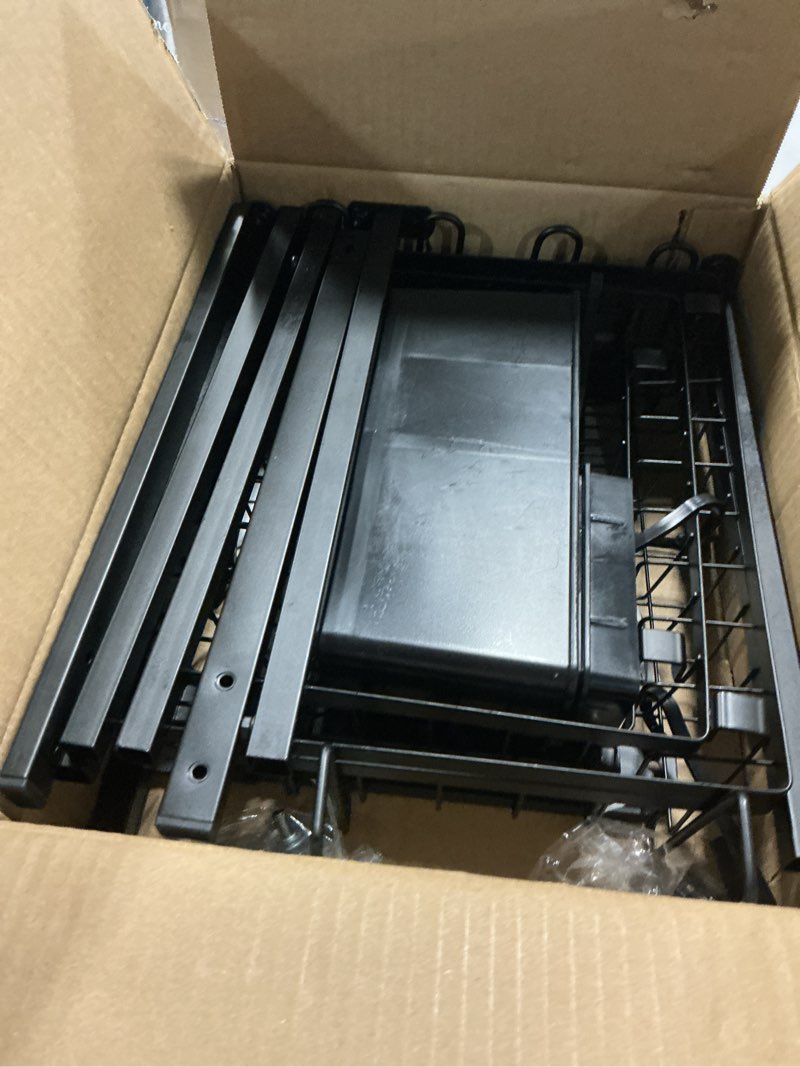 Condition photo showing As Is for yklslh 4 baskets over the sink dish drying rack, extendable large capacity sink rack, metal drying rack saving space,for most sinks (26.57"-35") black 2 tiers 4 baskets