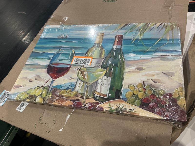 Condition photo showing New/Like New for pbxbjy coastal canvas wall art beach picture grapes and wine bottle poster prints food painting rustic blue ocean seaside kitchen bathroom decor modern artwork (20.00" x 30.00") 20"l x 30"w