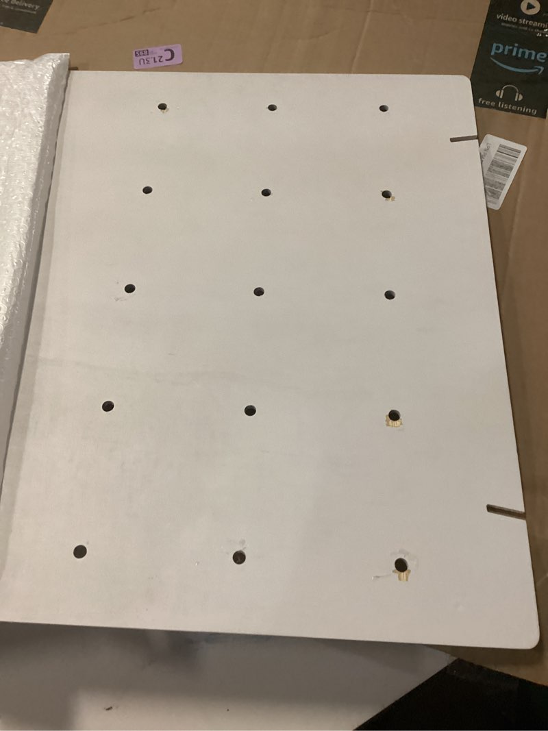 Condition photo showing As Is for wooden donut wall display stand - holder for 20 doughnuts, board for grow up party, birthday, wedding, baby shower decorations (white) white 19.3x21.6 inch