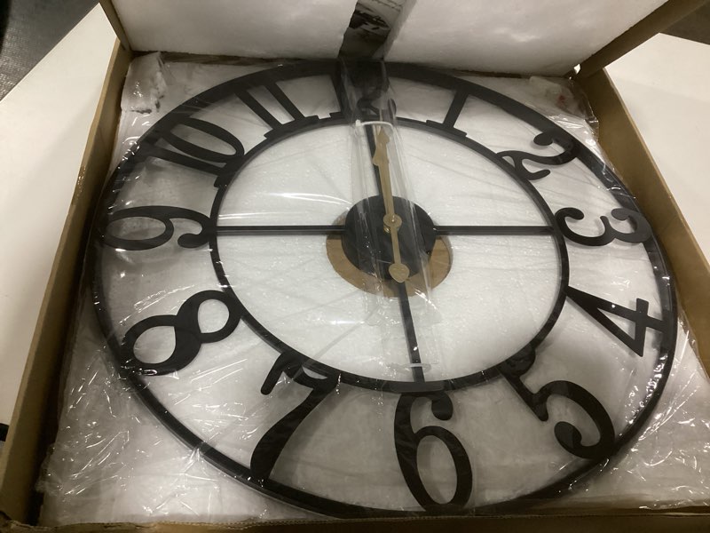 Condition photo showing Good Condition for LEIKE Large Wall Clocks,Silent,Non Ticking,Battery Operated Big Retro Round Modern Metal Wall Clock for Living Room, Bedroom,Dinning Room,Farmhouse,Office,Home Decor-20 Inch(Black-Arabic Number) 20 IN Black Metal-arabic Number