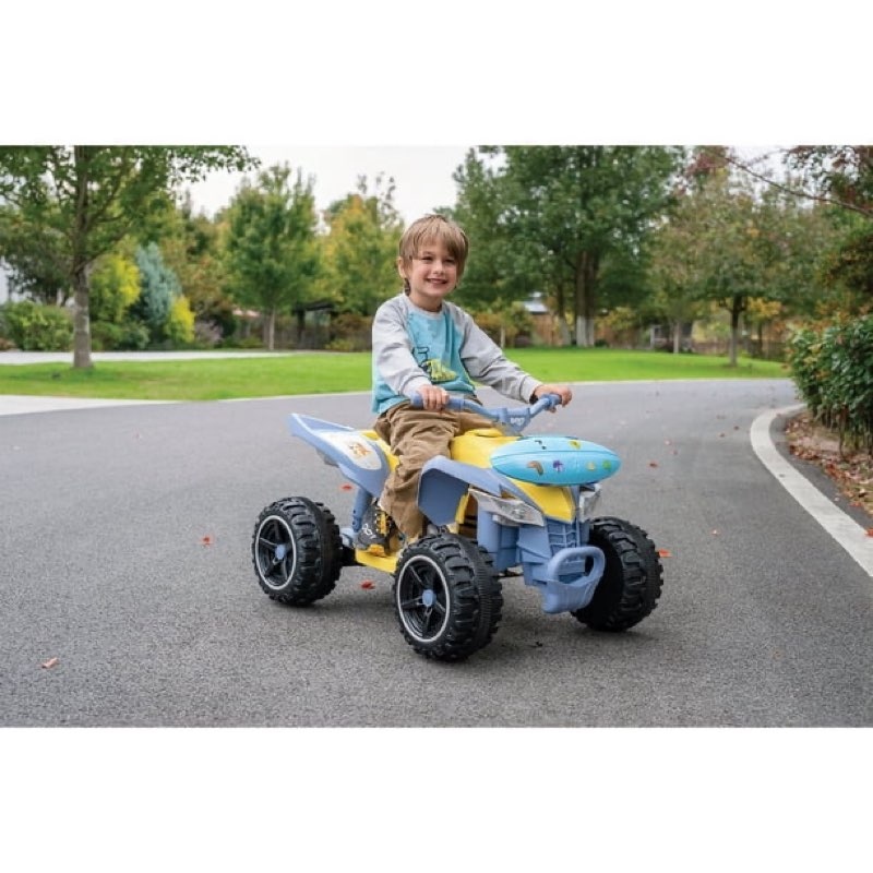bluey 12v atv ride-on with surfboard storage compartment