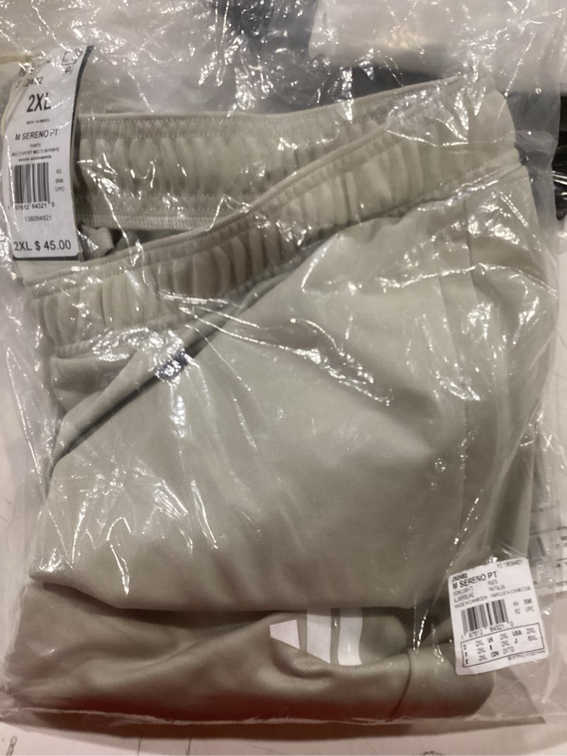 Condition photo showing New/Like New for adidas Men's Essentials Big Logo Single Jersey 7-Inch Shorts X-Large Tall Wonder Alumina/White