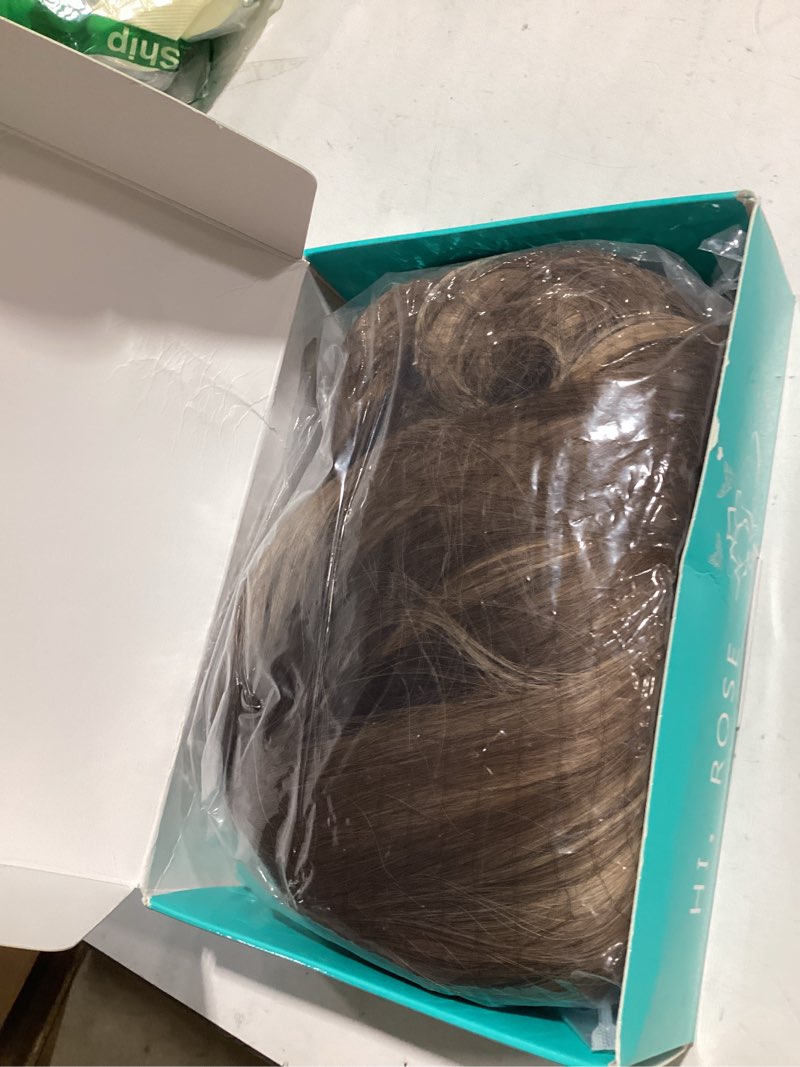 Condition photo showing Good Condition for xixibi light brown wig with bangs for women, ombre brown mixed blonde layered curly wavy wigs, beginner friendly 4x4 realistic scalp synthetic wigs for daily party use 18inch light brown highlights