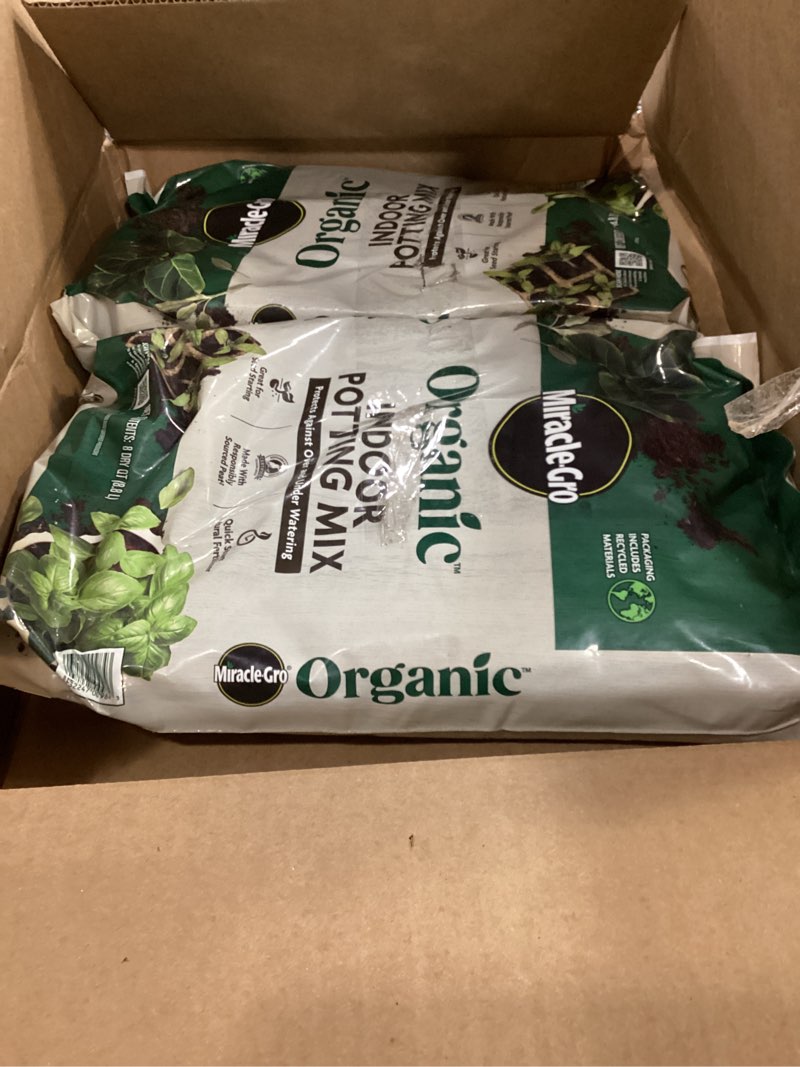 Condition photo showing Good Condition for of 2 pack  miracle-gro organic indoor potting mix - protects against over and under watering, planting soil for indoor container plants, houseplants and starter plants, omri listed, 8 qt. 8qt indoor