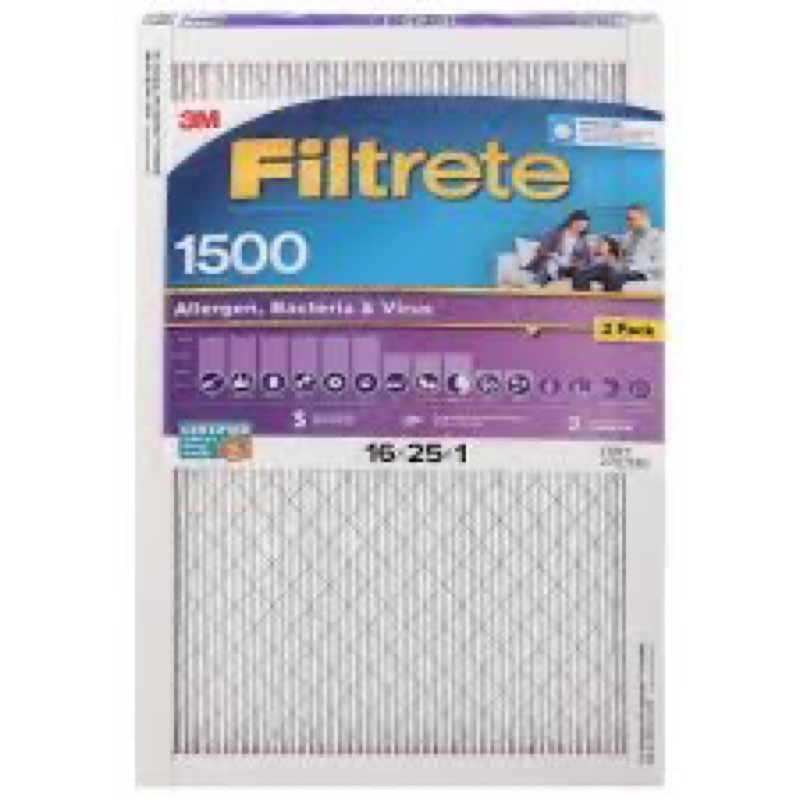3M Filtrete Allergen, Bacteria & Virus air filter with a 1500 MPR 16x25x1