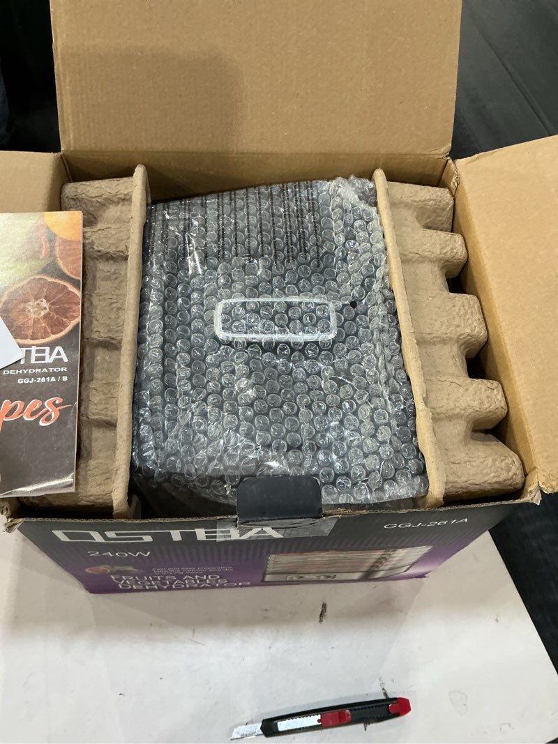 Condition photo showing New/Like New for OSTBA Food Dehydrator, Dehydrator for Food and Jerky, Fruits, Herbs, Veggies, Temperature Control Electric Food Dryer Machine, 5 BPA-Free Trays Dishwasher Safe, 240W, Recipe Book Included Knob Controls 5 BPA-Free Trays