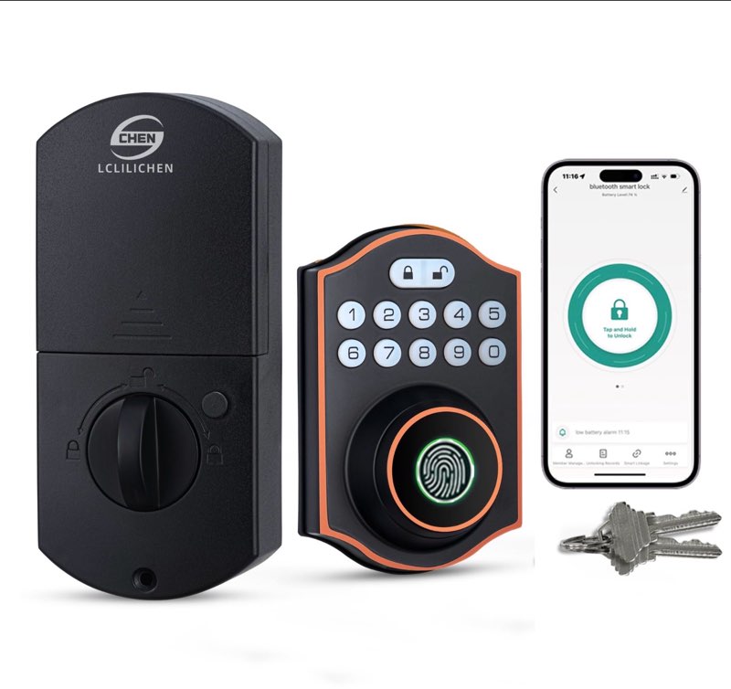 Smart Fingerprint Door Lock, Keyless Entry Deadbolt with Electronic Keypad, Bluetooth App Control, One Time Code, IP65 Weatherproof, for Front Door/Home/Office (Oil Rubbed Bronze)