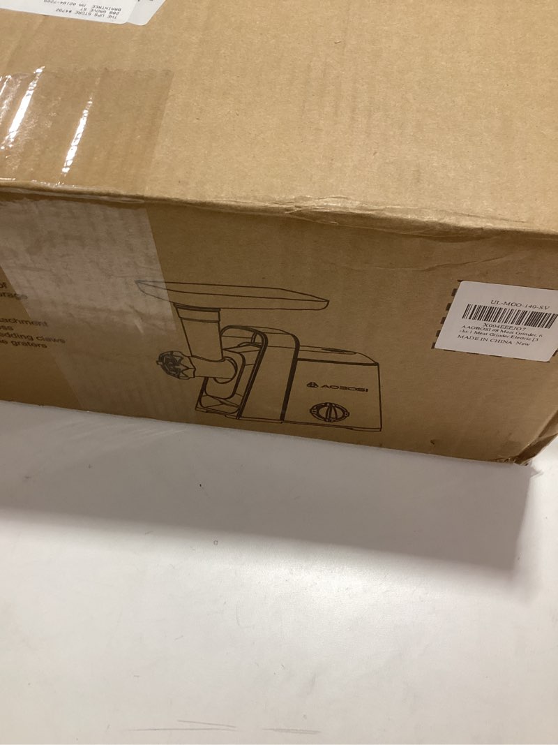 Condition photo showing New/Like New for AAOBOSI Electric Meat Grinder #10 | 3000W Max | 3 Stainless Steel Plates | 3 Sausage Stuffers | Stainless Steel Blade | Kubbe Maker | One-Button Control Silver+Black