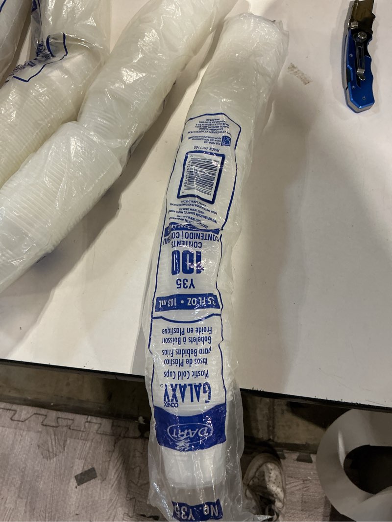 Condition photo showing New/Like New for dart high-impact polystyrene cold cups, 3.5 oz, translucent, 100/pack