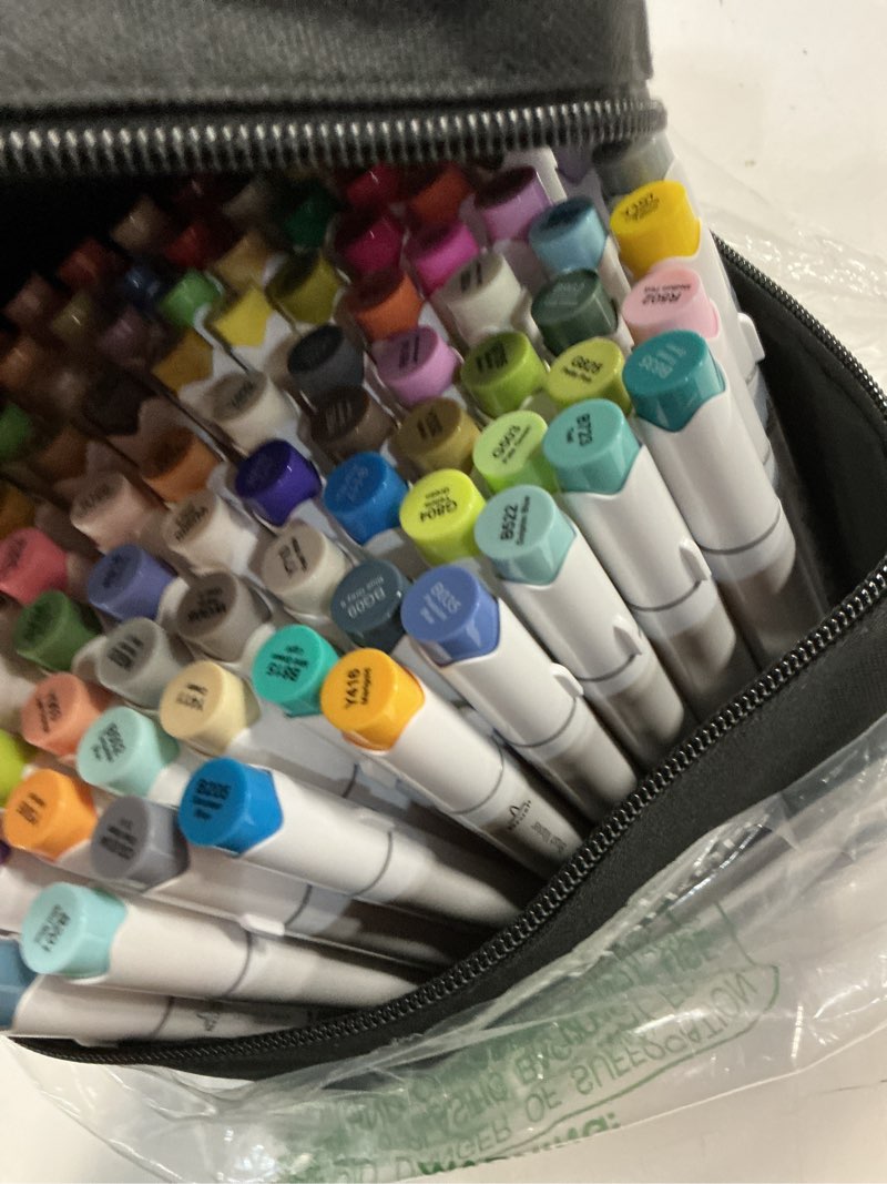 Condition photo showing Good Condition for caliart alcohol brush tip markers, 101 colors adult coloring markers set dual tip chisel & brush for artists drawing illustration sketching, with case permanent colored art pens drawing supplies 101 colors(chisel & brush)