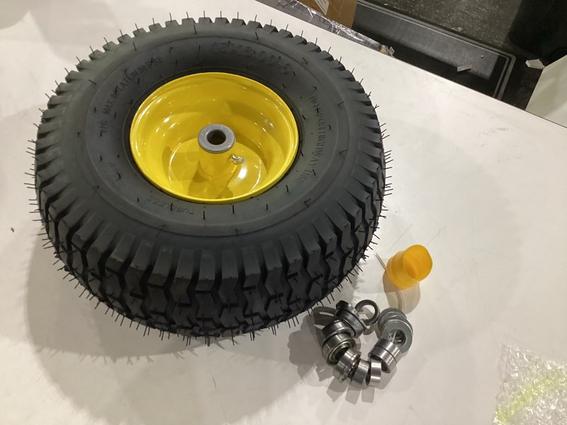 Condition photo showing Good Condition for (2 pack)15x6-6 lawn mower tire and wheel,tubeless 15x6.00-6nhs lawn mower tire and rim,3/4" and 5/8" bearing,1"bushings,3" offset hub,compatible with riding mowers front wheel