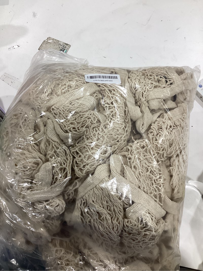 Condition photo showing Good Condition for Paterr 50 Pack Cotton Mesh Grocery Bags Bulk Reusable Market Produce Bag Washable Net Beach Organizer Portable String Shopping Tote with Handle for Vegetable Fruit Picnic Food Storage (Beige) Beige 50