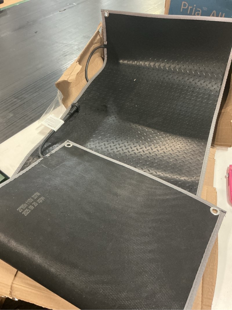Condition photo showing As Is for ( similar ) snow melting mats, heated walkway mats outdoor,non-slip heated outdoor mat 20x60in,melting snow 3'' deep per hour,heated sidewalk mats for ice and snow,heated outdoor mats to melt snow with 10 ft cord 20\"x60\"