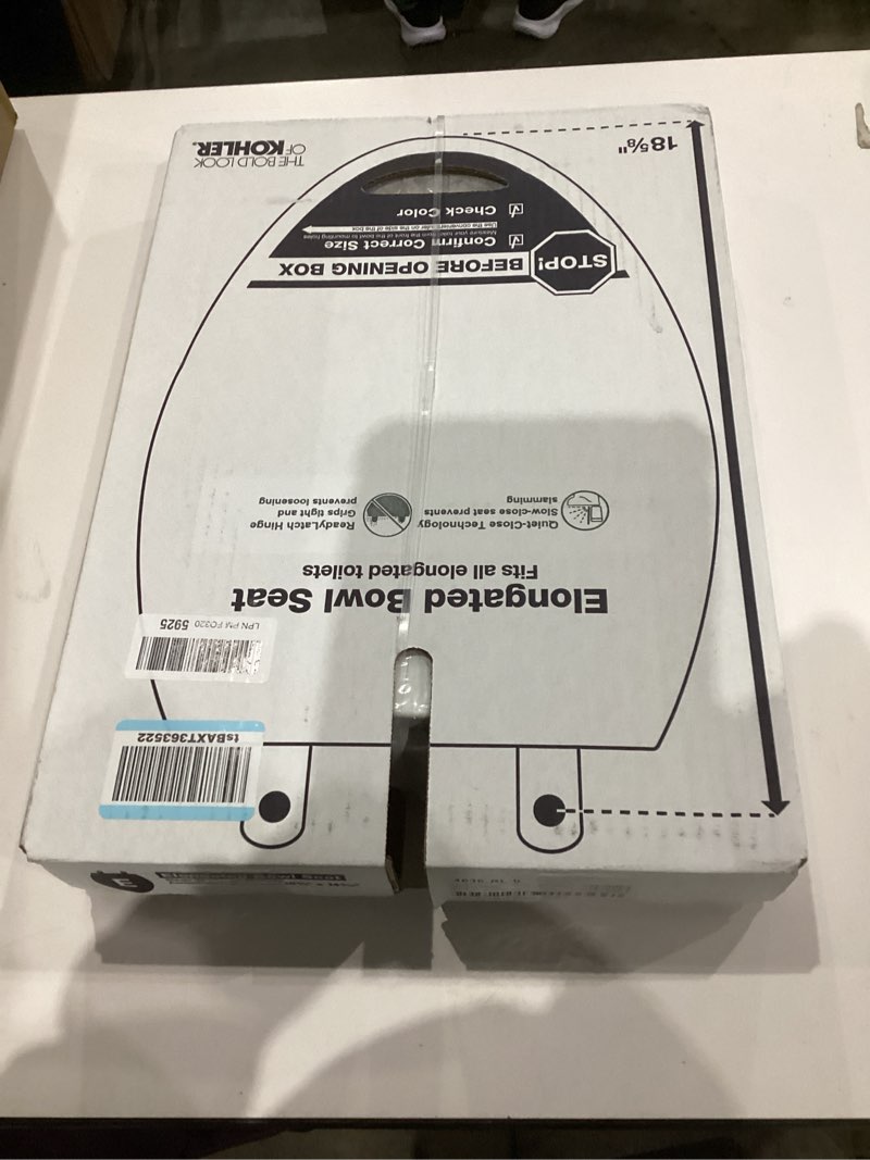 Condition photo showing New/Like New for KOHLER 4636-RL-0 Cachet ReadyLatch Elongated Toilet Seat Slow Close, Soft Close Toilet Seat Quiet Lid, Contoured Grip-Tight Bumpers Installation Hardware, Apartment Essentials, White White Elongated Ready Latch