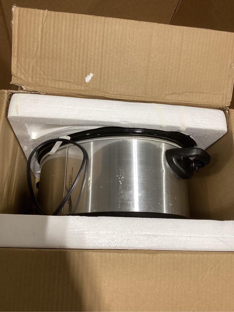 Condition photo showing As Is for Hamilton Beach 7 Quart Programmable Slow Cooker With Flexible Easy Programming, 5 Cooking Times, Dishwasher-Safe Crock & Lid, Silver (33473)