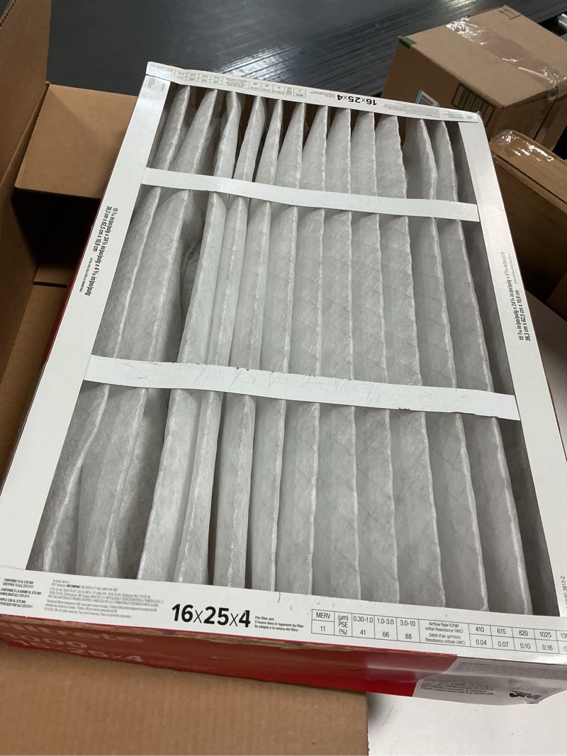 Condition photo showing As Is for Filtrete 16x25x4 AC Furnace Air Filter, MPR 1000, MERV 11, Fits Lennox & Honeywell Devices,Allergen Defense, Electrostatic Air Cleaning Filter, 1-Pack (actual size 15.88 x 24.56 x 4.31)