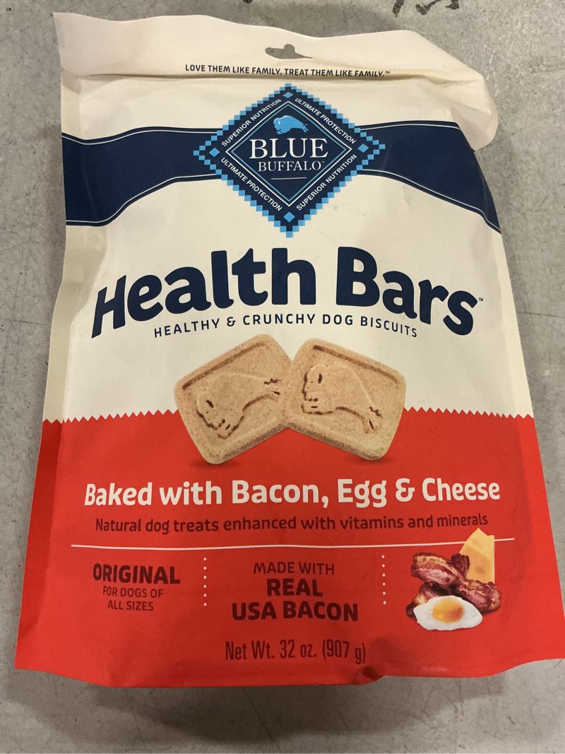 Condition photo showing New/Like New for Blue Buffalo Health Bars Oven-Baked with Natural Ingredients, Bacon, Egg & Cheese Mini Crunchy Dog Biscuits, 2 lbs.