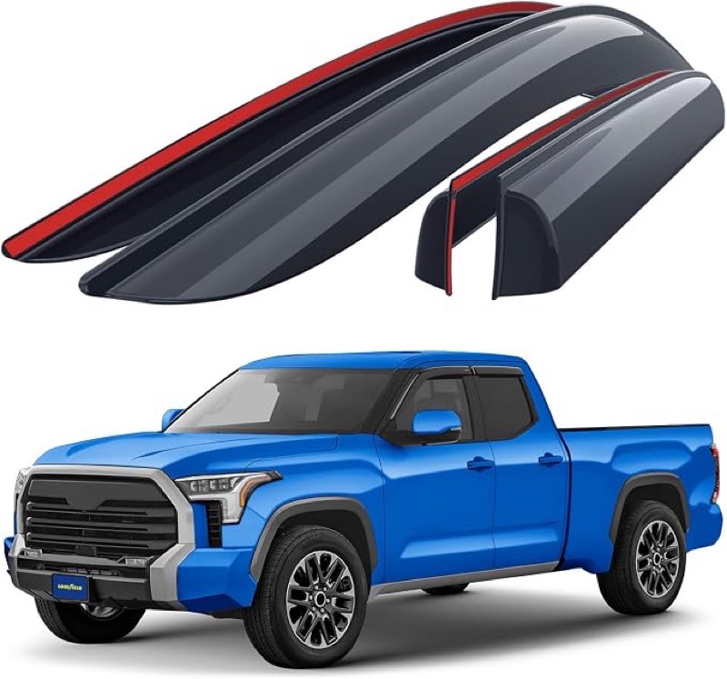 goodyear shatterproof window deflectors for toyota tundra 2022-2026 double cab, tape-on rain guards, window visors, vent deflector visor, car