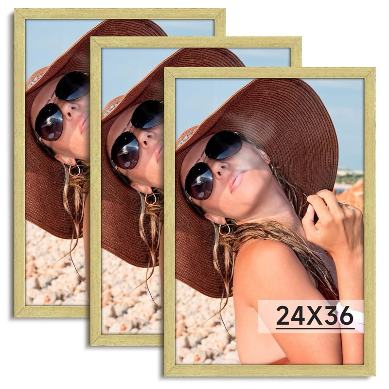 hliwegns matte gold 24x36 frame set of 3 - vintage 24 x 36 poster frame with plexiglass for wall gal