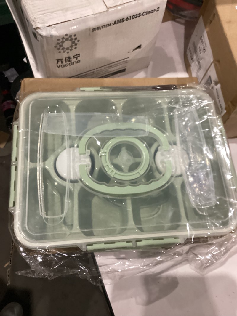 Condition photo showing Good Condition for Snackle Box Container - Dishwasher Safe Divided Serving Tray with Lid and Handle for Fruits, Charcuterie, Nuts and Candy, Snack Containers Perfect for Travel Party Picnic, 1 Pack Green 1 Pack-Green