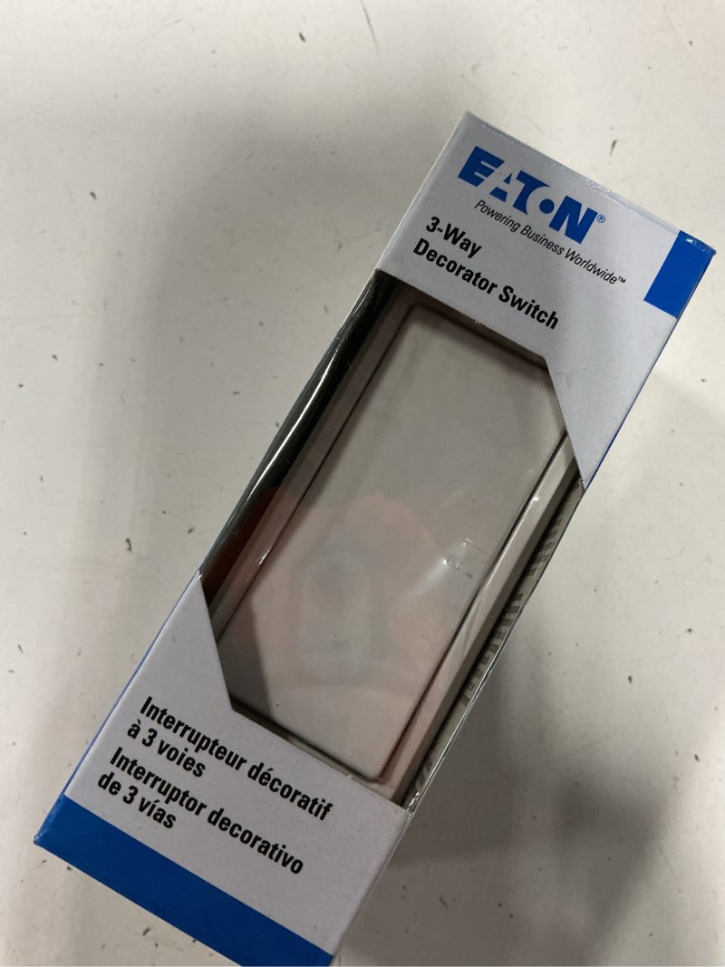 Condition photo showing New/Like New for eaton 20-amp 3-way rocker light switch, white